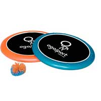 2 stk. discs af skumramme ( 30 cm. ) med elastisk net og 1 stk. koosh ball  6,5 cm. Spil som i volleyball, badminton eller tennis. Også god til  motorisk træning.
